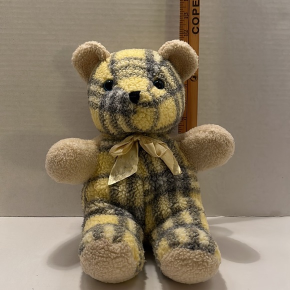 Sugar Loaf Creations Yellow and Grey Plaid Teddy Bear 11 inch Stuffed Animal - Picture 4 of 4